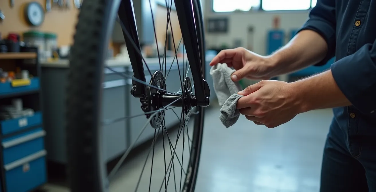 Detailaufnahme ABS-Sensor Reinigung am Fahrrad