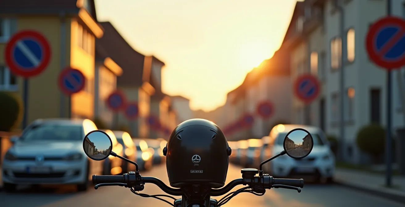 Verkehrsschild Anlieger frei in deutschem Wohngebiet mit geparkten Autos