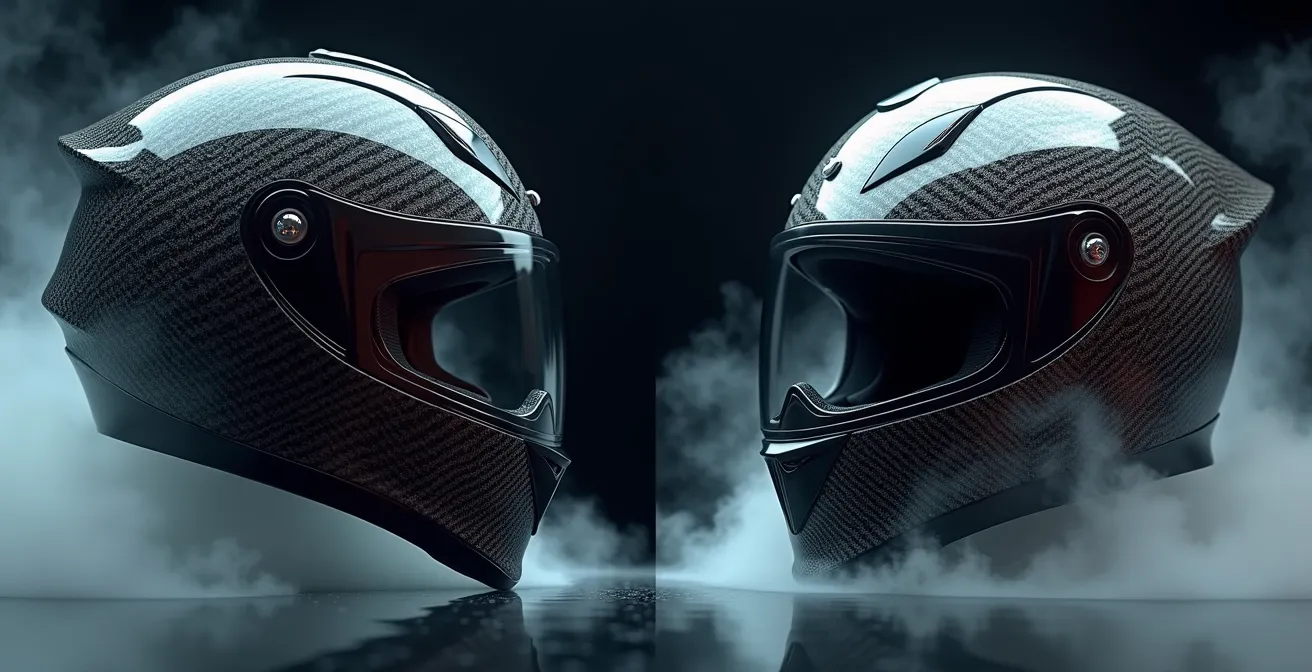 Nahaufnahme verschiedener Helmtypen im Windkanal-Test