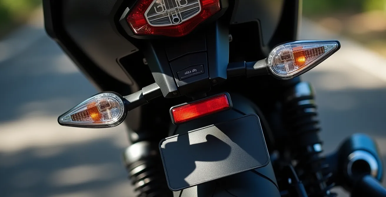 Nahaufnahme einer Winkelmessung am Motorradkennzeichen