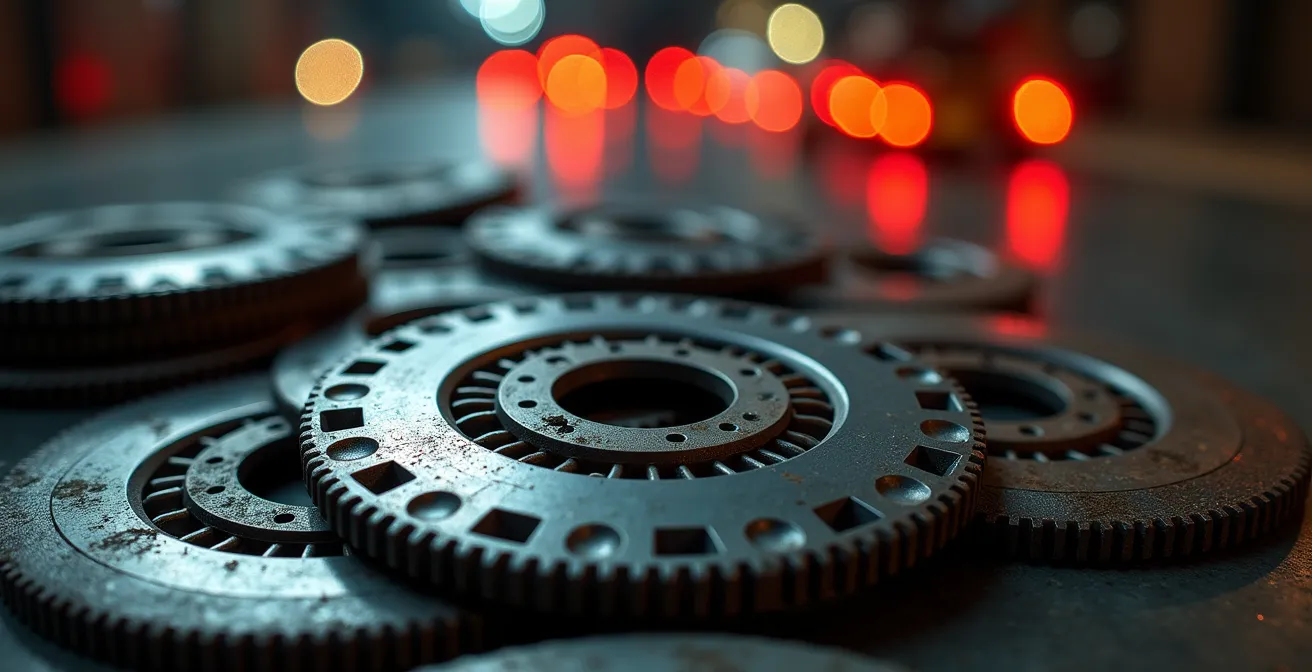 Nahaufnahme einer Motorradkupplung mit sichtbaren Verschleißspuren