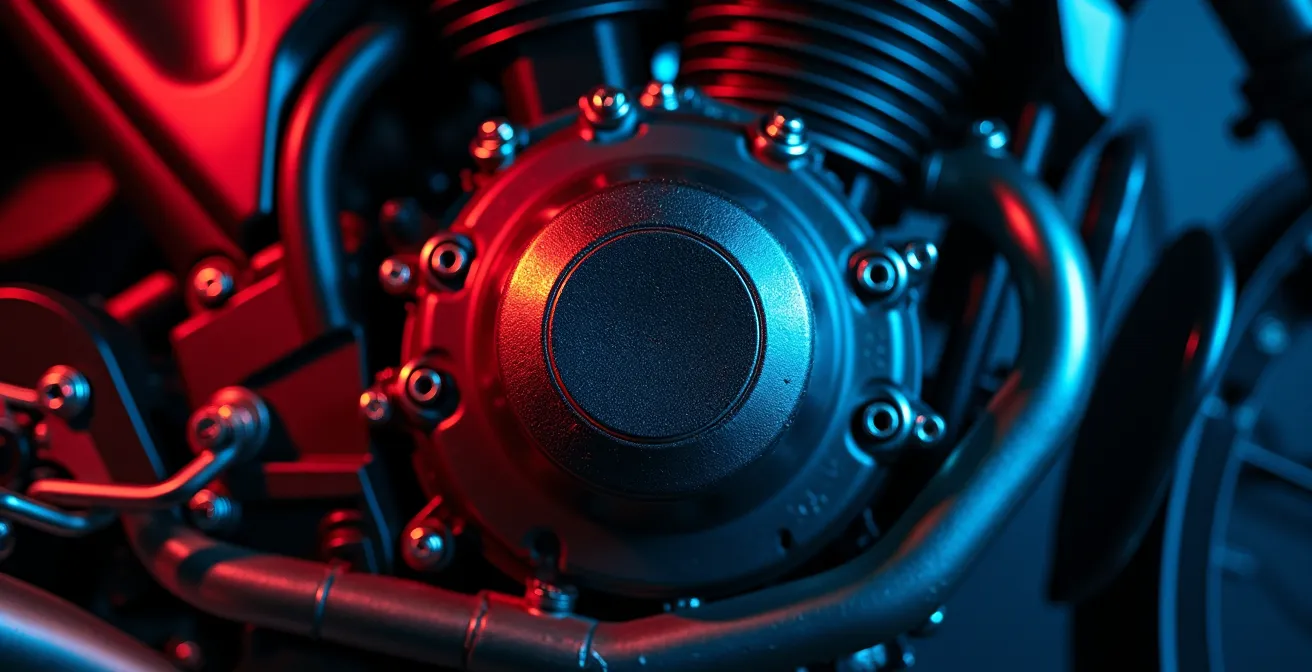 Motorradmotor mit markierten tragenden und nicht-tragenden Schraubenpositionen