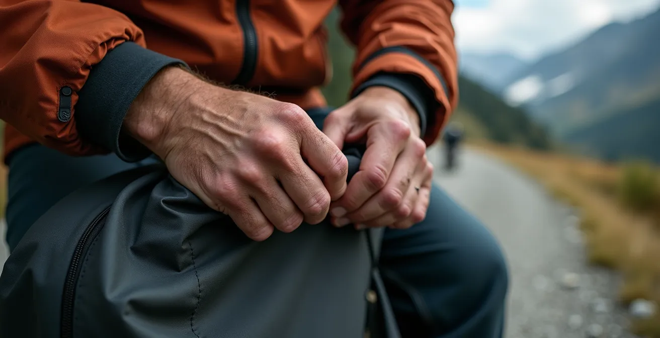 Nahaufnahme eines korrekt gerollten wasserdichten Rollverschlusses